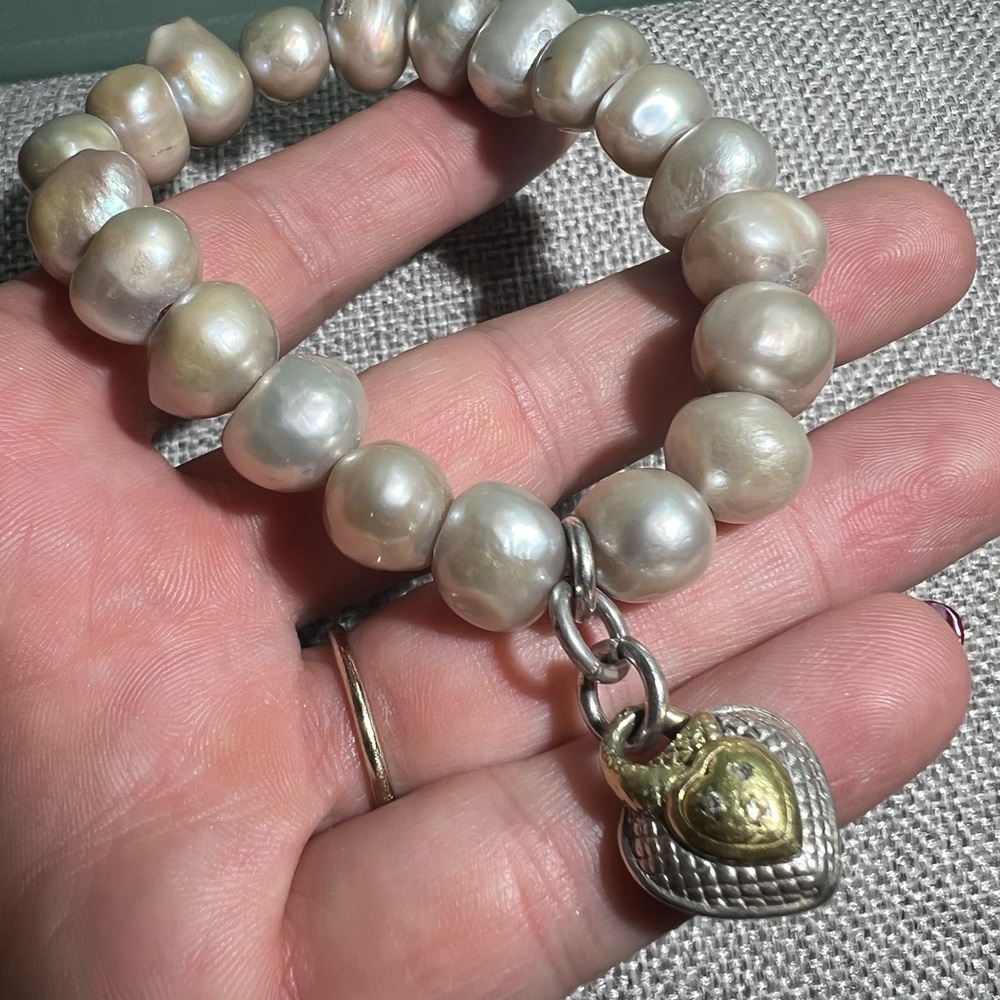 Judith Ripka Natural Pearls and 18K gold and Sterling Silver Pearl Bracelet 6.5"